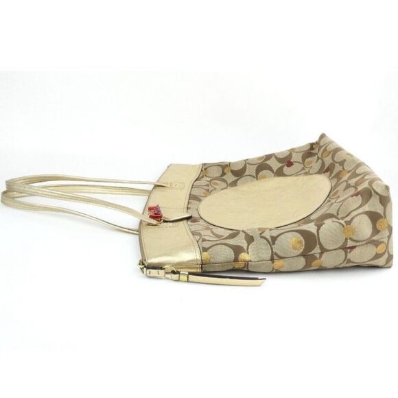 Coach Laura Signature Secret Admirer Tote Gold Red Hearts - Picture 6 of 14
